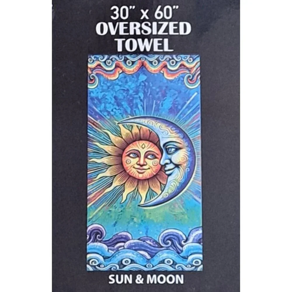 Sun & And Moon Towel Bath Beach Pool Gift Celestial Faces Merge 30x60 Waves Sky